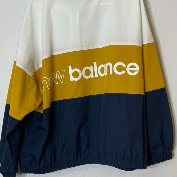 New Balance Color Block‎ Windbreaker Jacket White Yellow Blue Full Zip Front L - Picture 8 of 9